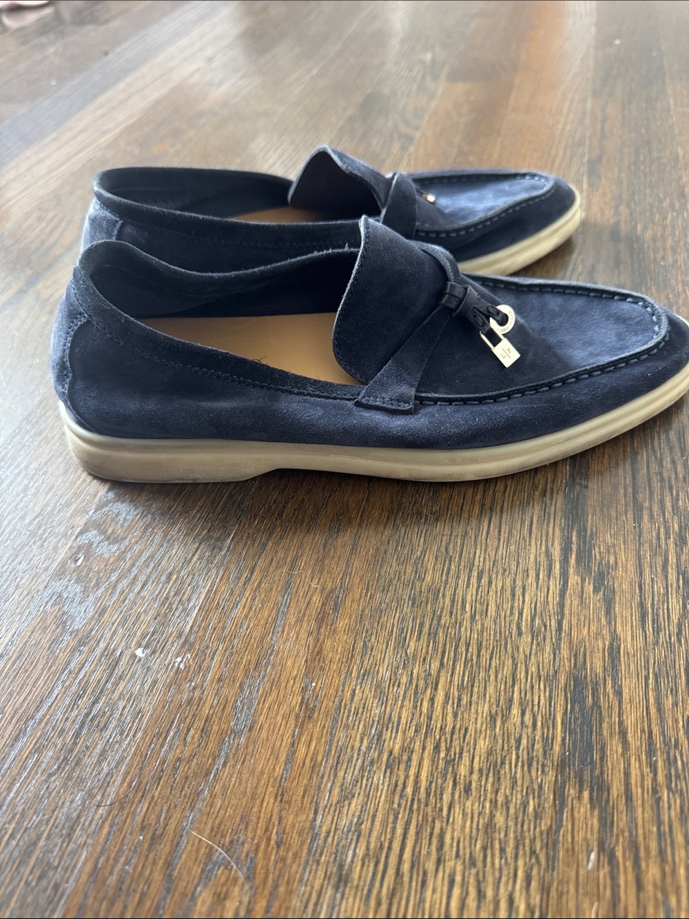 Loro Piana Summer Charms Walk Navy Suede Loafers Size 37 - Picture 8 of 10